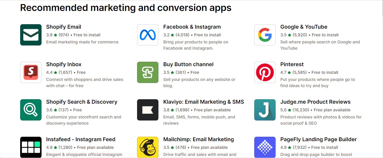 recommernded marketing and conversion apps 